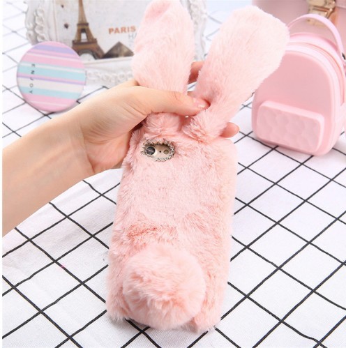 Custodia originale per iPhone con coniglietto peloso rosa chiaro 6 Plus