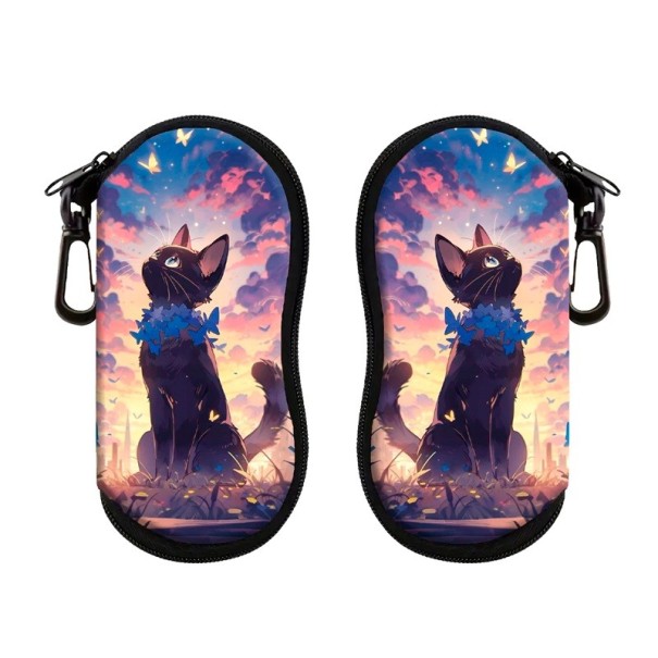 Custodia per occhiali 17,9 x 8,5 cm con motivo di gatto nero Design elegante Motivo semplice Moschettone Chiusura a zip multicolore