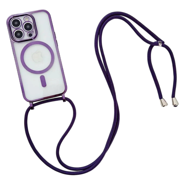 Custodia per telefono Crossbody con rivestimento per iPhone 17 Pro Max Custodia in plastica magnetica con cordino viola