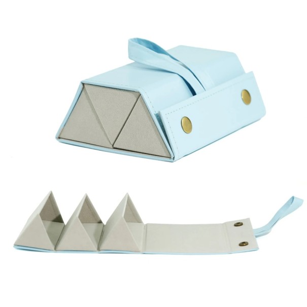 Custodia pieghevole in pelle per 3 occhiali 16 x 12,5 x 6 cm Custodia rigida da viaggio in ecopelle Organizer per occhiali con gancio blu