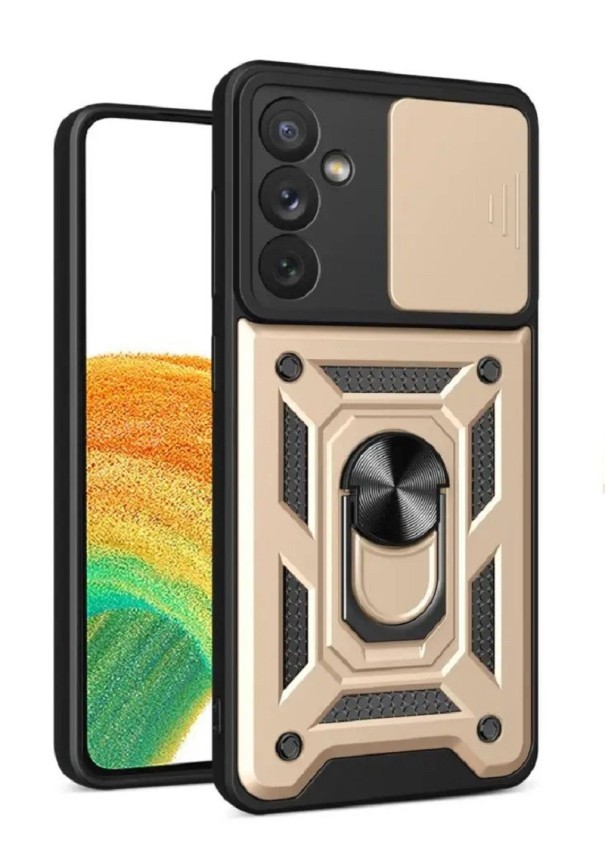 Custodia protettiva con magnete, supporto e copertura per obiettivo per Samsung Galaxy S22 Ultra oro