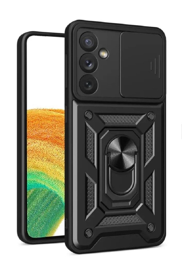 Custodia protettiva con magnete, supporto e copertura per obiettivo per Samsung Galaxy S23 nero