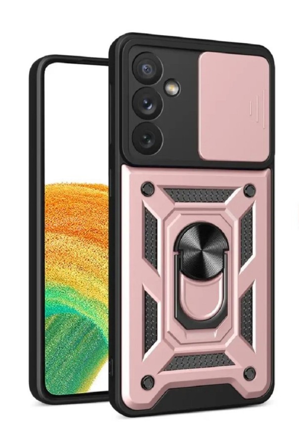 Custodia protettiva con magnete, supporto e copertura per obiettivo per Samsung Galaxy S23 Ultra rosa