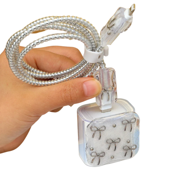 Custodia protettiva per caricabatterie Apple 18W/20W con decorazione a fiocchi, set con guaina, tappi e fascetta 1