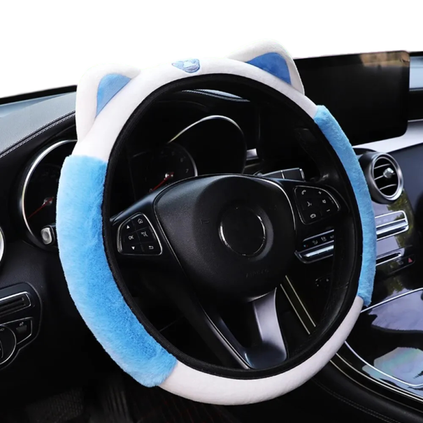 Cute Plush Steering Wheel Cover 30 cm Cartoon Kitten Without Inner Ring Warm Car Steering Wheel Cover Interior Decoration blue