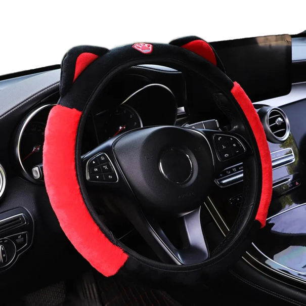Cute Plush Steering Wheel Cover 30 cm Cartoon Kitten Without Inner Ring Warm Car Steering Wheel Cover Interior Decoration red