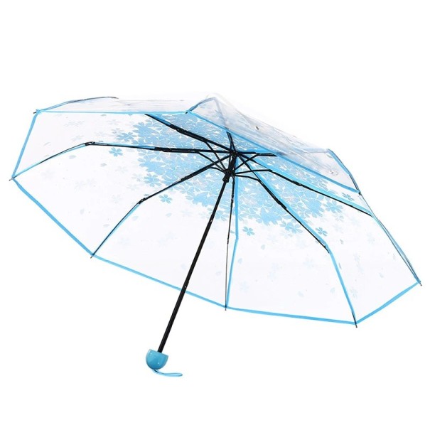 Cute Transparent Umbrella with Floral Pattern Diameter 93 cm Japanese Style Umbrella with Flowers Elegant Romantic Accessory for Rain blue