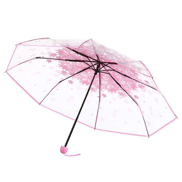 Cute Transparent Umbrella with Floral Pattern Diameter 93 cm Japanese Style Umbrella with Flowers Elegant Romantic Accessory for Rain pink