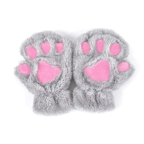 Cute Women's Plush Fingerless Gloves grey