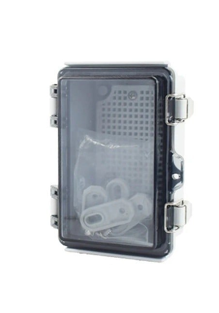 Cutie de distribuție exterioară IP67 din plastic ABS cu capac transparent gri, dimensiuni 15 x 10 x 7 cm, placă de montaj inclusă transparent