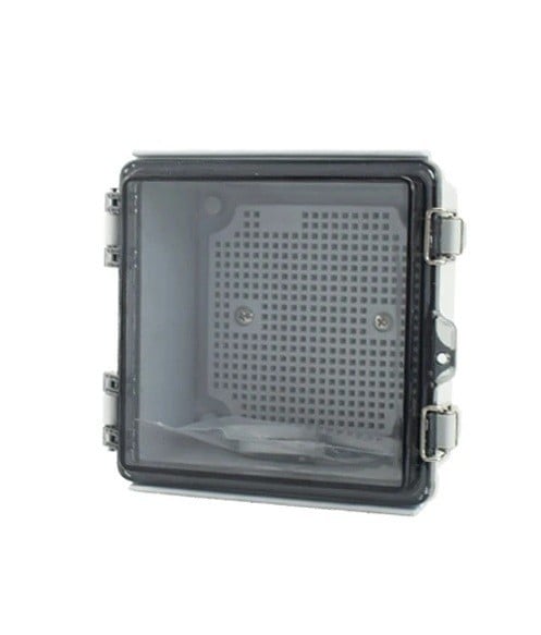 Cutie de distribuție exterioară IP67 din plastic ABS cu capac transparent gri, dimensiuni 15 x 15 x 9 cm, placă de montaj inclusă transparent