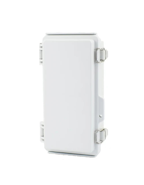 Cutie de distribuție exterioară IP67 din plastic ABS cu capac transparent gri, dimensiuni 20 x 10 x 7 cm, placă de montaj inclusă alb