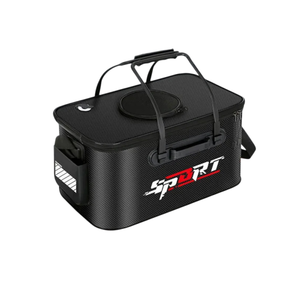 Cutie de pescuit pliabilă pentru pești vii 35 × 23 × 22 cm rezervor portabil cu capac, găleată de transport gri-negru pentru pescuit 1