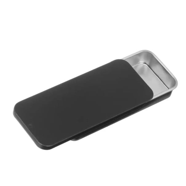 Cutie metalică pentru bijuterii și obiecte mici 80 × 34 × 11 mm doză metalică cu capac glisant ambalaj pentru medicamente bomboane negru