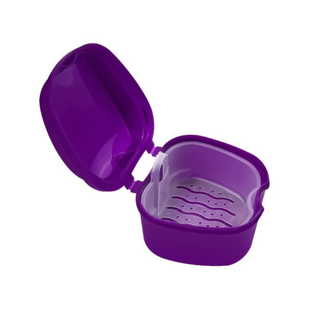 Cutie pentru proteze 8,5 x 8 x 6,5 cm Cutie de depozitare pentru proteze Cu capac Depozitare igienică Cutie practică de călătorie violet
