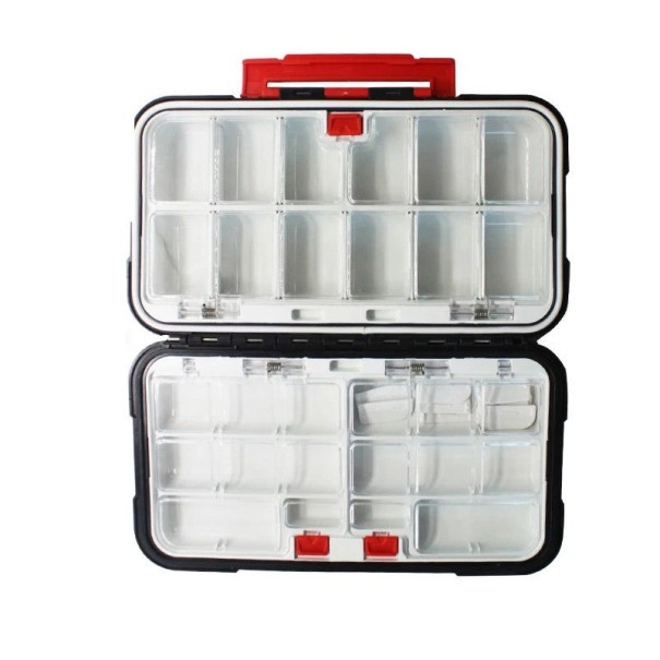 Cutie rezistentă la apă pentru articole de pescuit cu deschidere pe două fețe 19 x 10 x 4,5 cm Organizator robust pentru cârlige și naluci Cutie durabilă de depozitare pentru echipament de pescuit negru