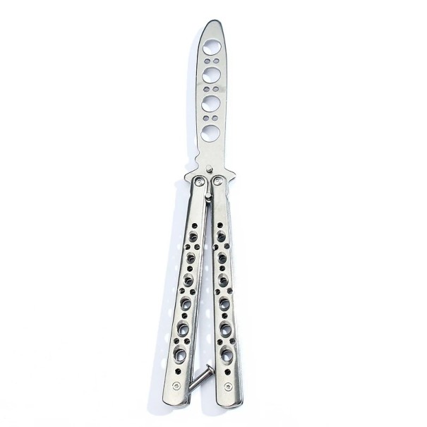 Cuțit Balisong antrenament fluture 22 cm Lamă tocită Cuțit sigur pentru exersarea trucurilor Fluture pliabil din oțel pentru începători argint