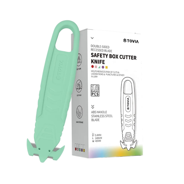 Cuțit cutie de siguranță 10 buc 14 cm Cuțit carton Lamă pliabilă Mâner ergonomic Cuțit de lucru pentru depozite Atelier Gospodărie albastru