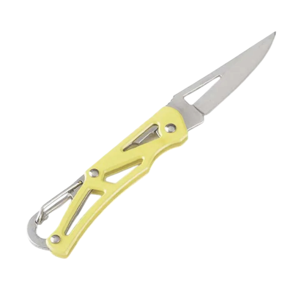 Cuțit de camping pliabil 14 cm cu carabinier Lamă din oțel inoxidabil Instrument EDC pentru exterior Cuțit de buzunar pentru turism galben
