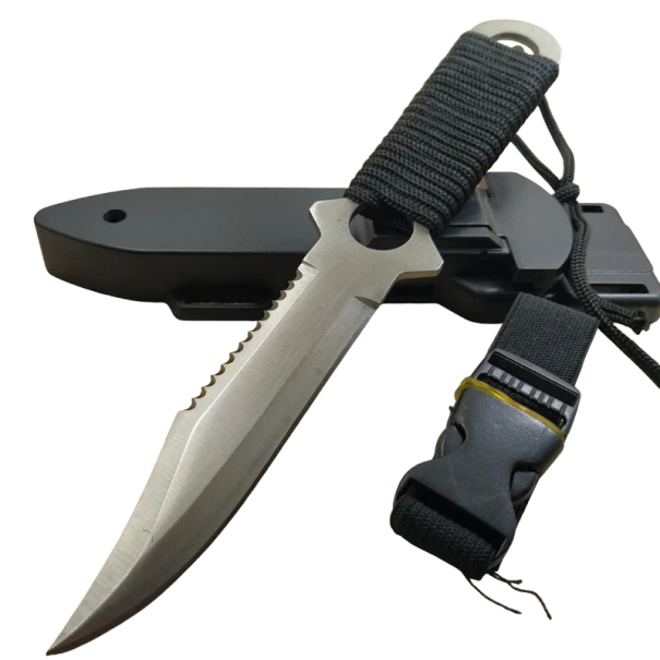 Cuțit de vânătoare 21,6 cm Lamă fixă tactică din oțel inoxidabil Cu teacă Cuțit de exterior pentru natură Camping Drumeții Bushcraft Echipament argint