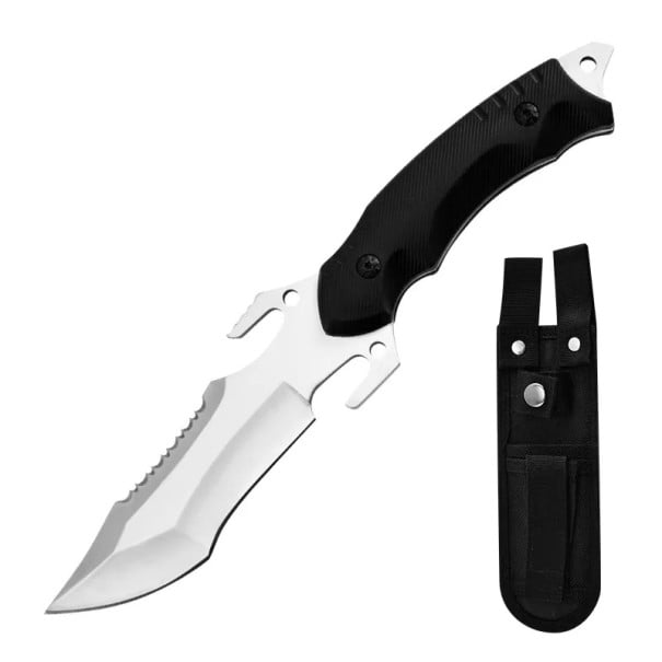 Cuțit militar de buzunar din oțel inoxidabil 22,8 cm cu teacă Lamă combinată cu două tăișuri Cuțit de supraviețuire în aer liber Cuțit tactic 1