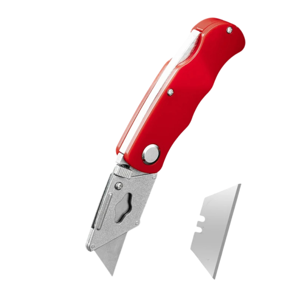 Cuțit pliabil 15 cm cu lamă înlocuibilă Cuțit mic de lucru cu 6 lame de rezervă Corp metalic Cuțit carton Atelier Hobby Outdoor roșu