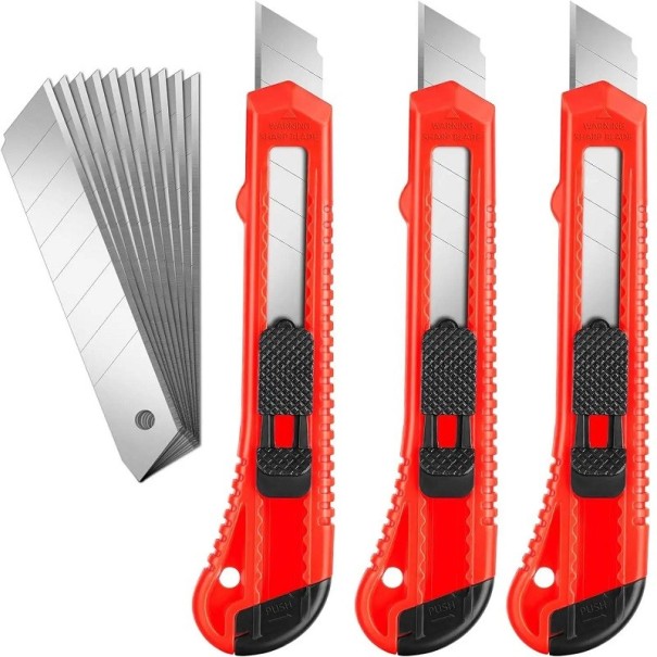 Cuțit pliabil 3 buc 15 cm cu 10 lame de rezervă 18 mm Cuțit universal pentru carton Covor Hârtie Hobby Atelier Instrument de lucru portocale
