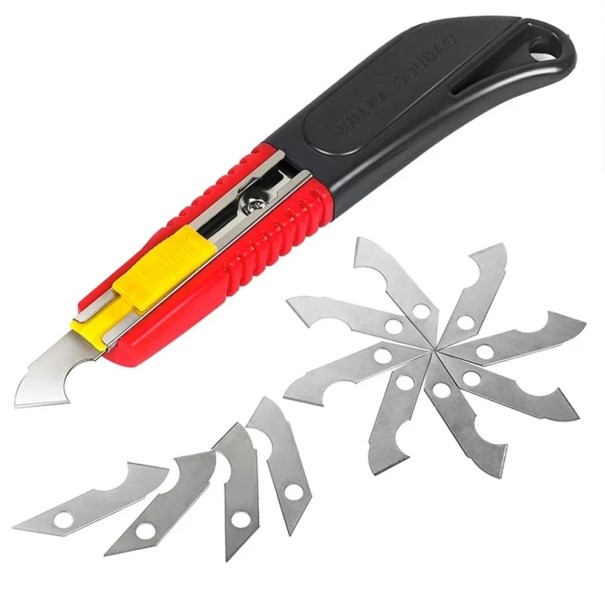 Cuțit utilitar cu 12 lame de rezervă pentru cârlig Cuțit de tăiat metal pentru covoare și folii Cuțit pentru hobby Instrumente de atelier de tăiere 1