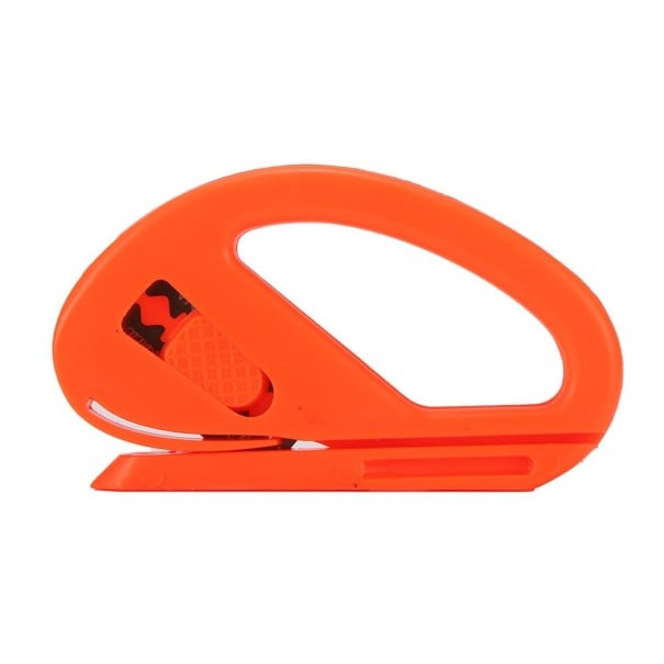 Cutter de siguranță pentru folii cu lamă încastrată Mâner din plastic cu deschidere pentru degete Culoare portocalie stridentă Dimensiuni 10 x 5,8 cm 1