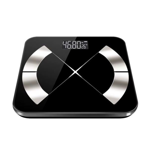 Cyfrowa waga Bluetooth z pomiarem tkanki tłuszczowej, ładowana przez USB, waga łazienkowa z aplikacją mobilną Dokładne ważenie w kg i wyświetlanie temperatury w °C czarny