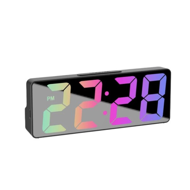 Cyfrowy budzik z kolorowym wyświetlaczem 15,8 x 5,9 x 2,5 cm Zasilanie typu C Podwójny budzik Wyświetlacz temperatury Data Tryb nocny Funkcja snu czarny