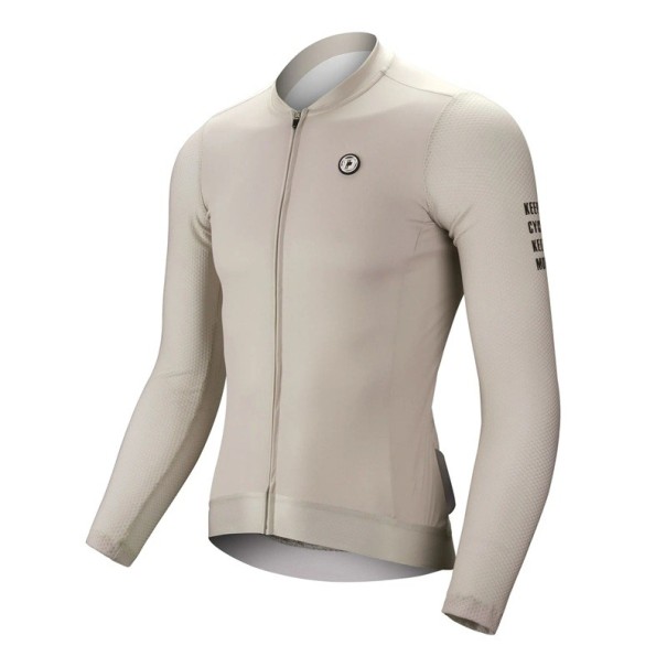 Cyklistické sportovní triko s dlouhým rukávem na zip vhodné pro cyklistiku, sport a venkovní aktivity unisex béžova M