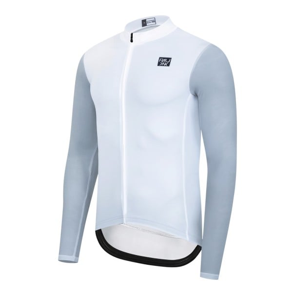 Cyklistický dres s dlouhým rukávem a zipem po celé délce s rukávy v kontrastní barvě a nízkým stojáčkem na silniční kolo unisex bílá XL