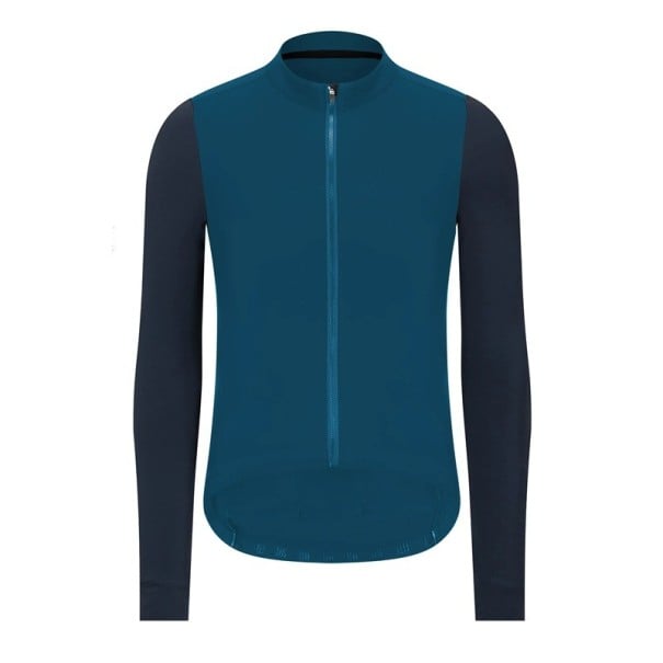 Cyklistický sportovní dres s dlouhým rukávem na zip pro chladnější období, se 3 zadními a 1 boční kapsou, tyrkysovo-modrý unisex XS