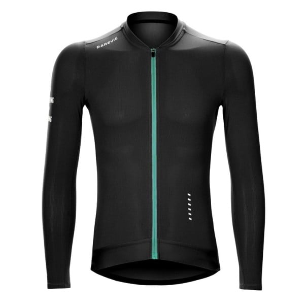 Cyklistický sportovní dres s dlouhým rukávem na zip se 3 zadními kapsami pro cyklistiku, sport a venkovní aktivity unisex černá XXS