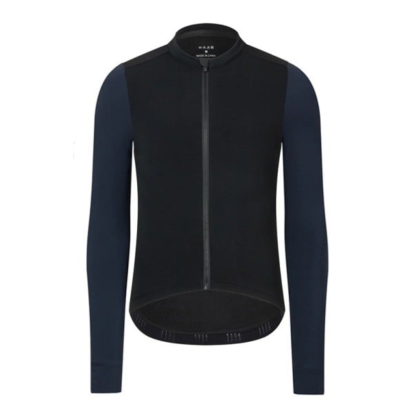 Cyklistický športový dres s dlhým rukávom na zips pre chladnejšie obdobie, so 3 zadnými a 1 bočnou kapsou, čierno-modrý unisex L