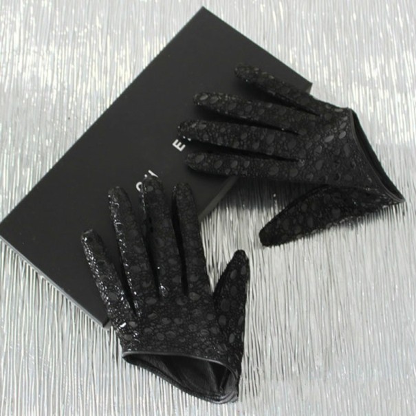 Czarne rękawiczki damskie z koronką L
