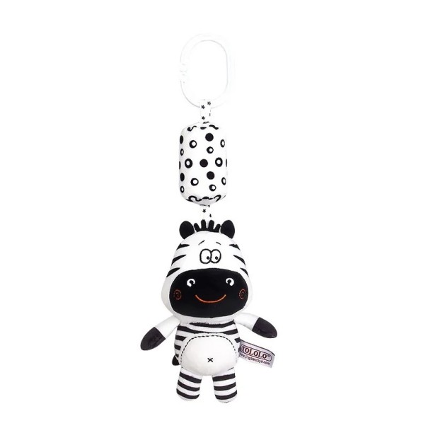 Czarno-biała zawieszka dla niemowląt 32 x 8 cm Pluszowa zebra z dzwoneczkiem Grzechotka do wózka Łóżeczko Fotelik samochodowy 1