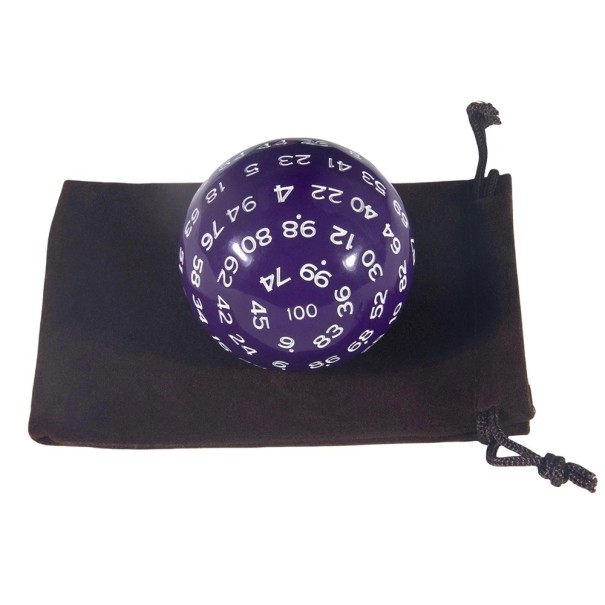 D100 Dice 4.8 cm Acrylic Ten-Sided Die in Various Colours with Pouch for RPG Board and Family Games purple