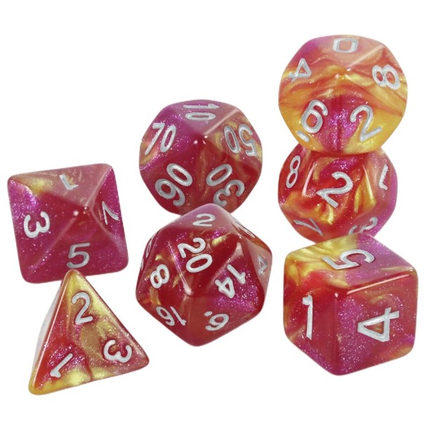 Dados 7 pcs poliedricos RPG estilo Galáxia Conjunto de fantasia multicolorido para jogos de tabuleiro Dungeons & Dragons rosa escuro