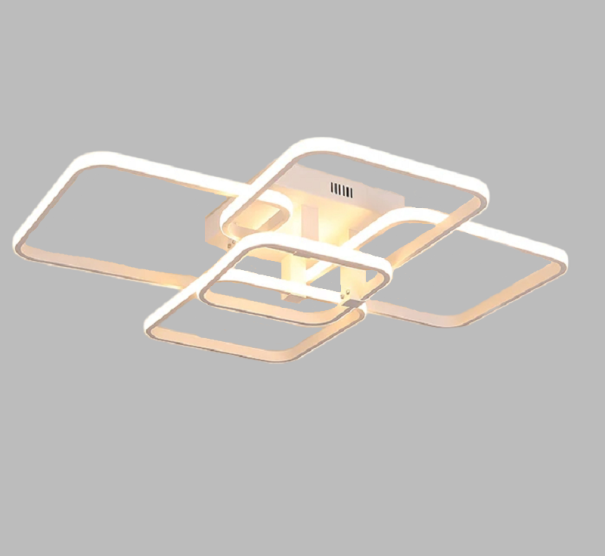 Dæmpbar LED-lysekrone i form af 5 firkanter 76 W 85-265 V Moderne loftslampe med betjening Minimalistisk firkantet lysekrone 69 x 62 x 12,5 cm hvid