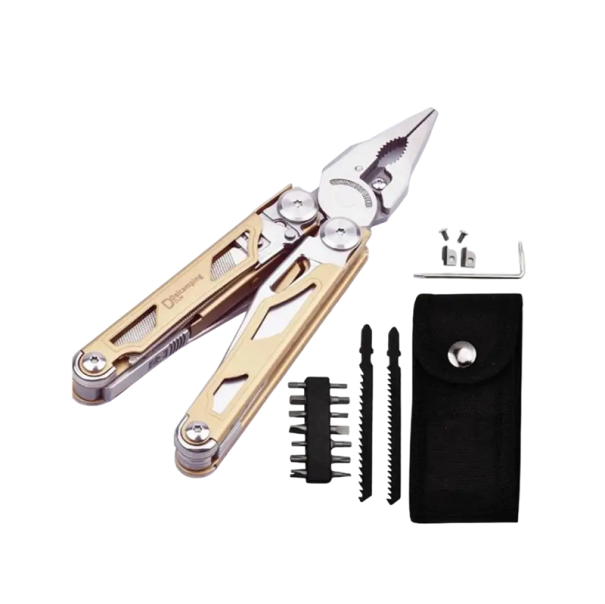 Daicamping DL30 Multifunktionswerkzeug aus rostfreiem Stahl Zangen Klappmesser Scheren Säge Schraubendreher EDC Überlebensset mit Tasche golden