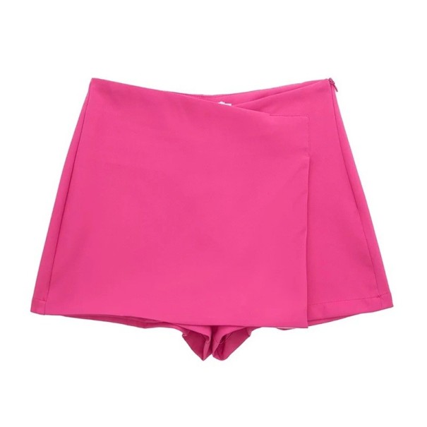 Dam Asymmetriska Shorts med Hög Midja Sidodragkedja Eleganta Enfärgade Vintage Shorts Snygga Sommarshorts Casual rosa XS