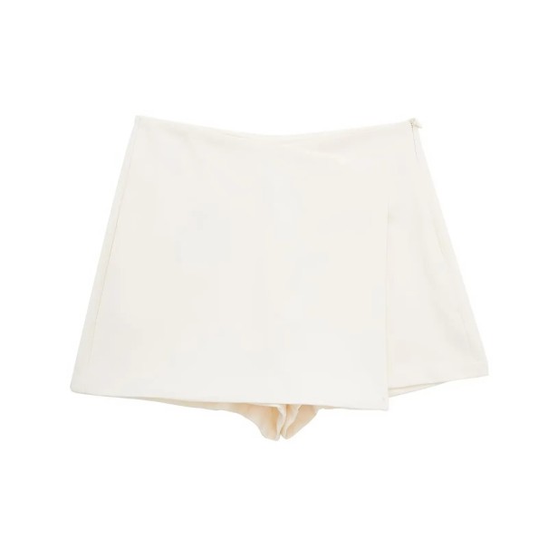 Dam Asymmetriska Shorts med Hög Midja Sidodragkedja Eleganta Enfärgade Vintage Shorts Snygga Sommarshorts Casual vit S