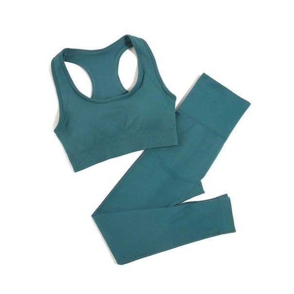 Dam Sportset Leggings och Sport-BH Enfärgad Fitnessset i Nylon grön M