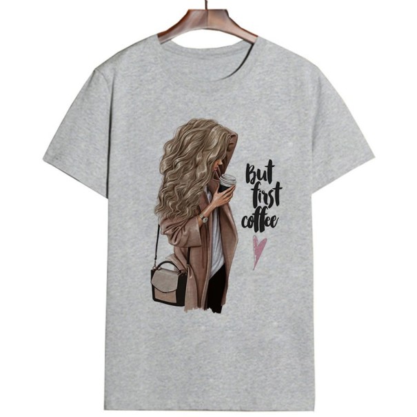 Dam T-shirt för kaffeälskare grå XS