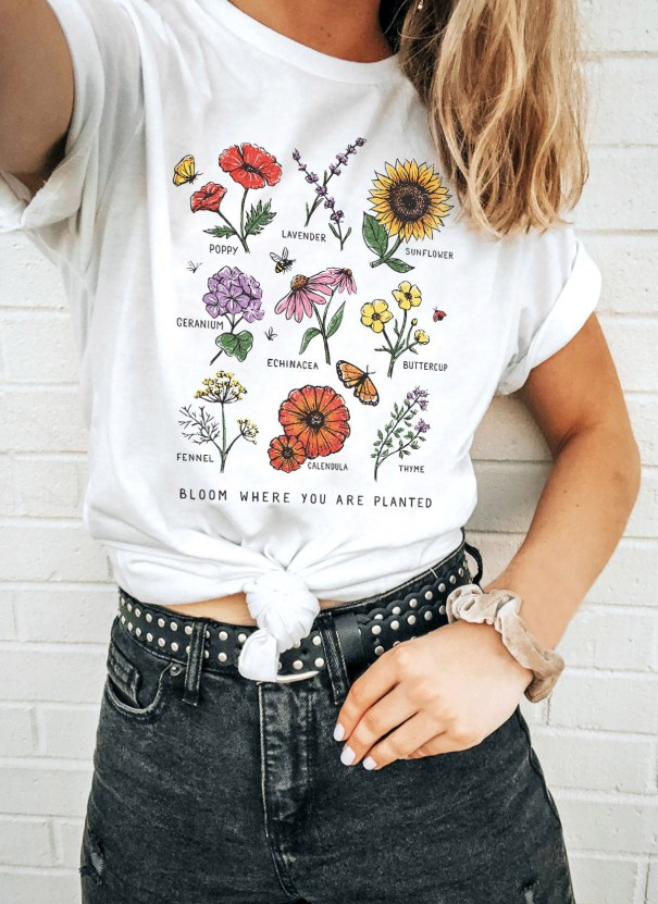 Dam T-shirt med blomtryck