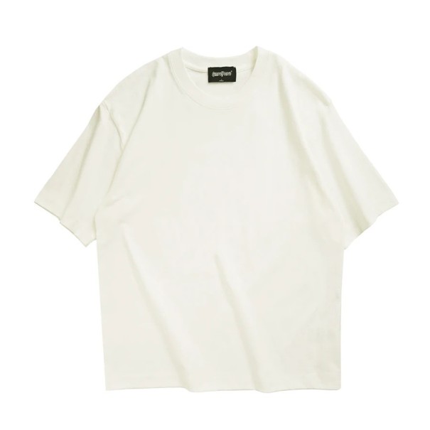 Dam T-shirt med kort ärm, enfärgad, lös O-ringad, avslappnad passform, rullade ärmar, bekvämt mode beige L