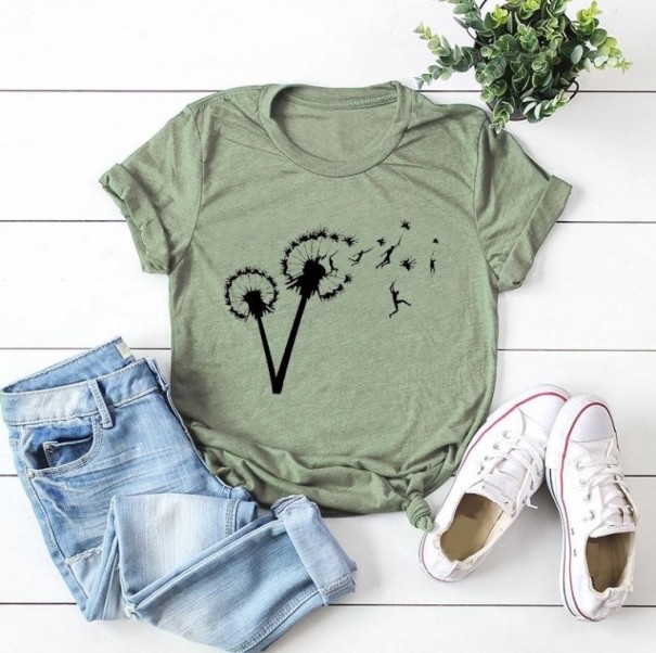 Dam T-shirt med maskros olivgrön XL