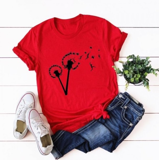 Dam T-shirt med maskros röd L